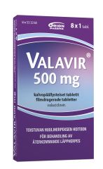 VALAVIR tabletti, kalvopäällysteinen 500 mg 8 fol