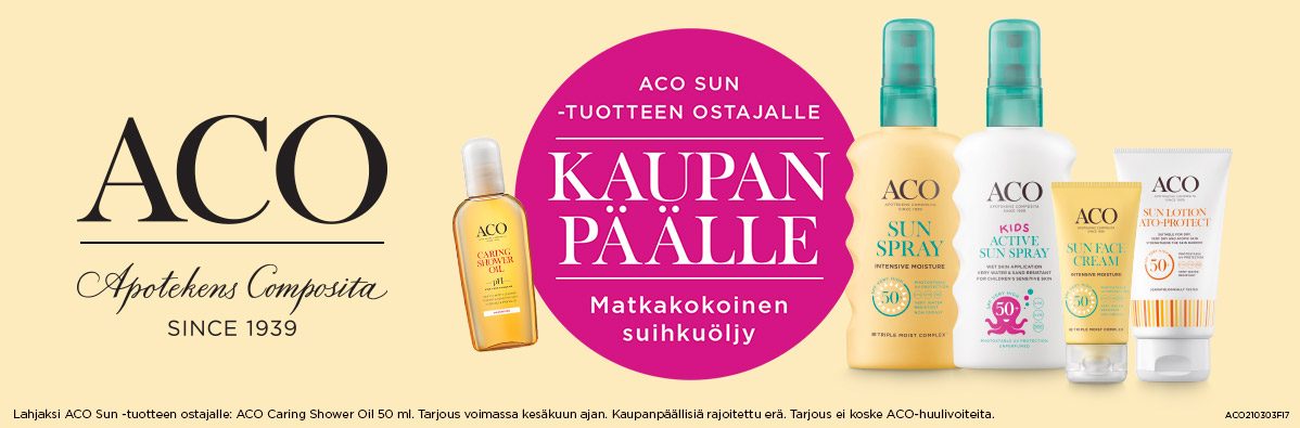 Aco sun -tuotteen ostajalle suihkuöljy kaupan päälle